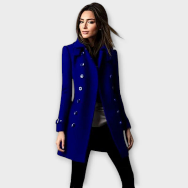 Linda - Blauer doppelreihiger Trenchcoat