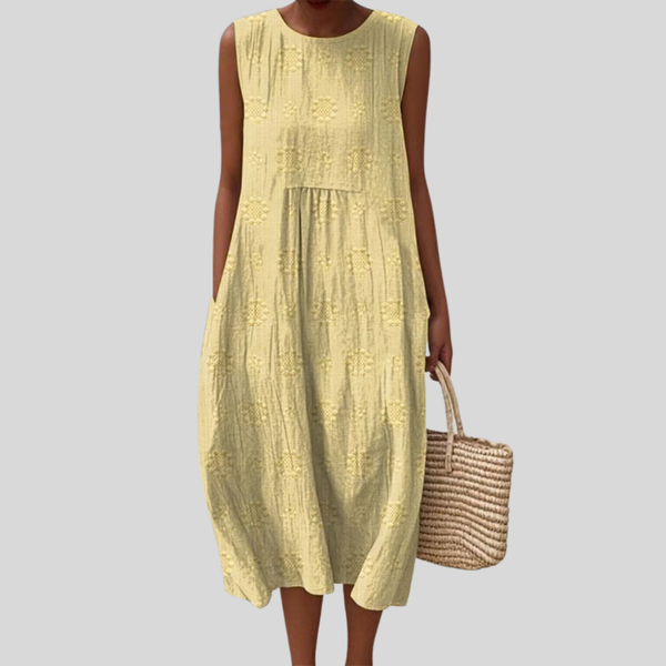 Gelbes Leinenkleid mit Knitteroptik