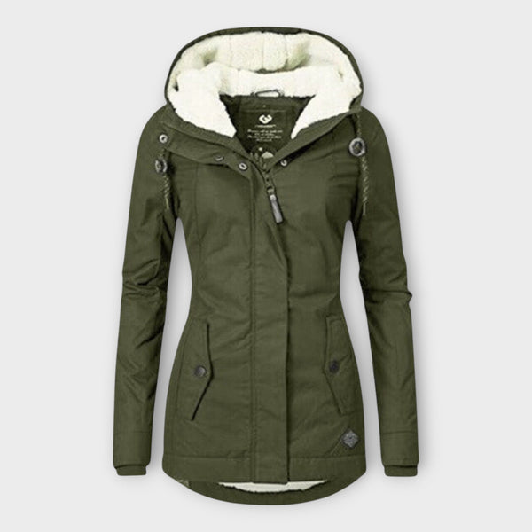 Sophie - Olivgrüne gefütterte wasserfeste Winterjacke