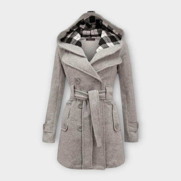 Evelyn - Grauer warmer Wintermantel mit Kapuze